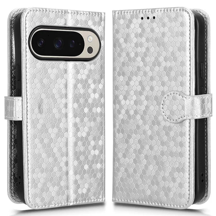 For Google Pixel 9 Pro / Pixel 9 Wallet Case Dot Pattern Imprint PU Leather Phone Cover