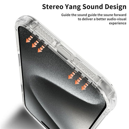 LEEU DESIGN For iPhone 16 Pro Max Case 3D Stereo Sound Clear TPU Phone Cover - Transparent