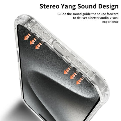 LEEU DESIGN For iPhone 16 Case 3D Stereo Sound Clear TPU Phone Cover - Transparent
