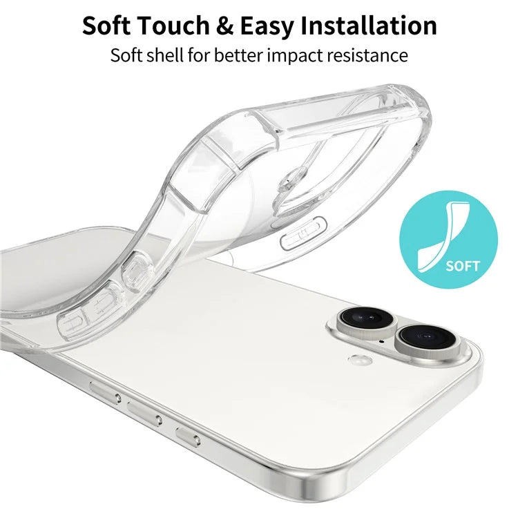 LEEU DESIGN For iPhone 16 Plus Case 3D Stereo Sound Clear TPU Phone Cover - Transparent