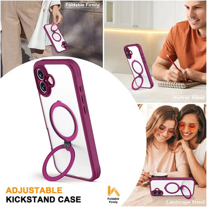 For iPhone 16 Case Skin Touch Solid Color TPU+PC Phone Cover with Magnetic Kickstand