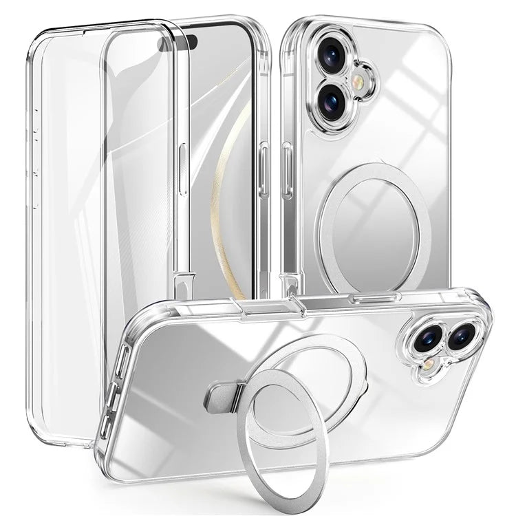 For iPhone 16 Case Skin Touch Solid Color TPU+PC Phone Cover with Magnetic Kickstand