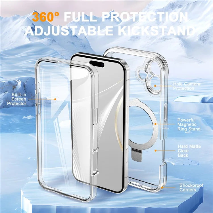 For iPhone 16 Case Skin Touch Solid Color TPU+PC Phone Cover with Magnetic Kickstand