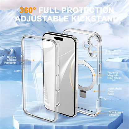 For iPhone 16 Case Skin Touch Solid Color TPU+PC Phone Cover with Magnetic Kickstand