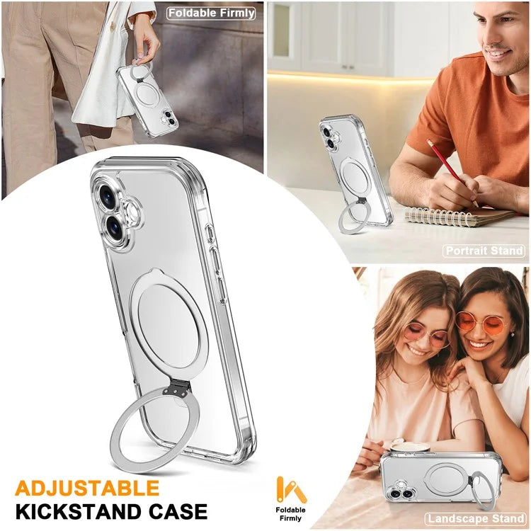 For iPhone 16 Case Skin Touch Solid Color TPU+PC Phone Cover with Magnetic Kickstand