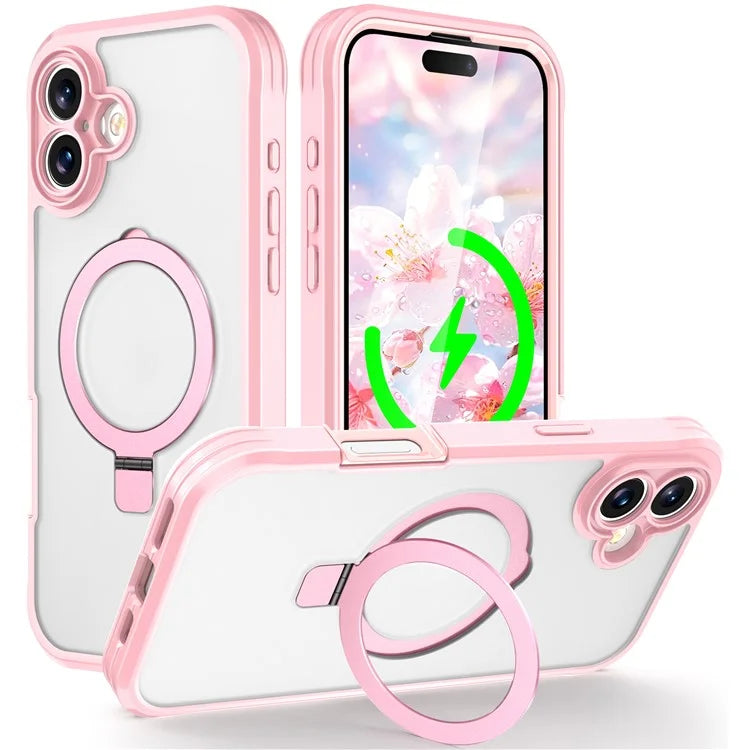 For iPhone 16 Plus Case Skin Touch Solid Color TPU+PC Phone Cover with Magnetic Kickstand