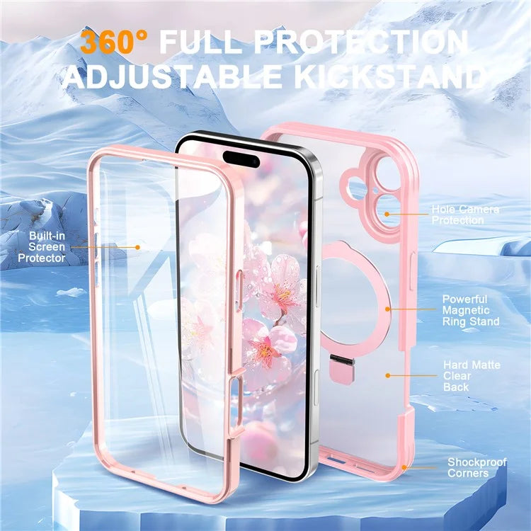 For iPhone 16 Plus Case Skin Touch Solid Color TPU+PC Phone Cover with Magnetic Kickstand