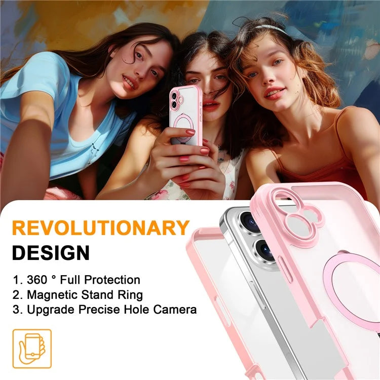 For iPhone 16 Plus Case Skin Touch Solid Color TPU+PC Phone Cover with Magnetic Kickstand