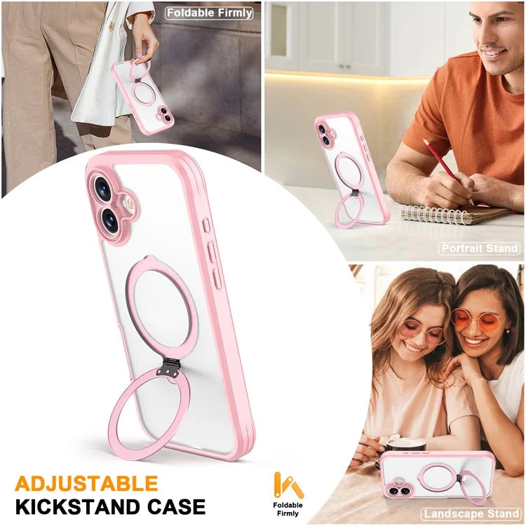 For iPhone 16 Plus Case Skin Touch Solid Color TPU+PC Phone Cover with Magnetic Kickstand