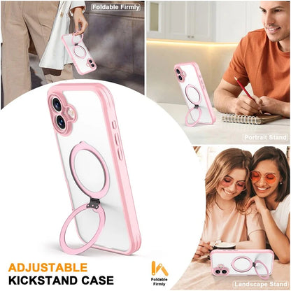 For iPhone 16 Plus Case Skin Touch Solid Color TPU+PC Phone Cover with Magnetic Kickstand