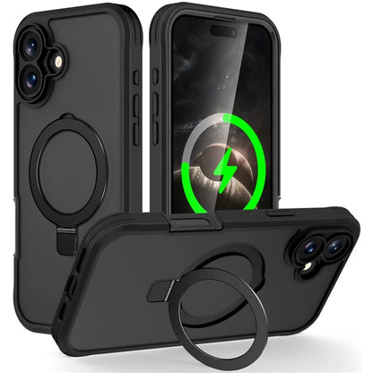 For iPhone 16 Plus Case Skin Touch Solid Color TPU+PC Phone Cover with Magnetic Kickstand