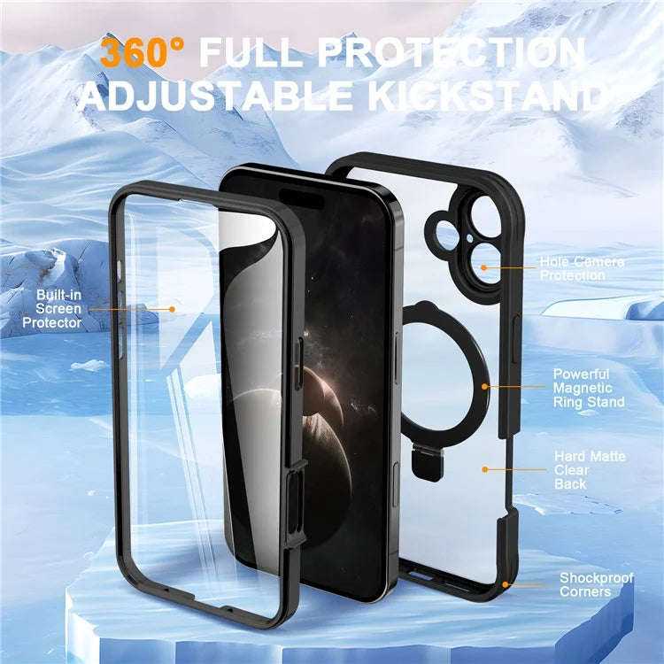 For iPhone 16 Plus Case Skin Touch Solid Color TPU+PC Phone Cover with Magnetic Kickstand