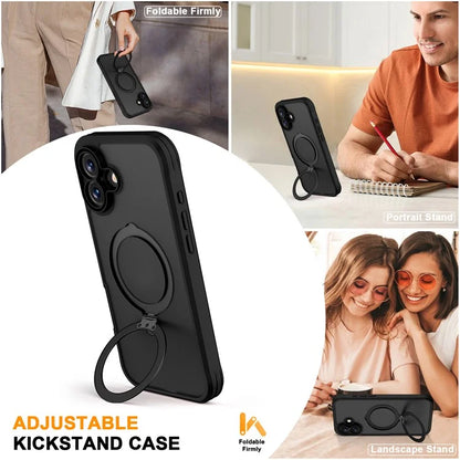 For iPhone 16 Plus Case Skin Touch Solid Color TPU+PC Phone Cover with Magnetic Kickstand
