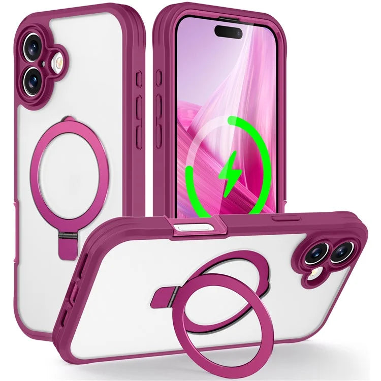 For iPhone 16 Plus Case Skin Touch Solid Color TPU+PC Phone Cover with Magnetic Kickstand