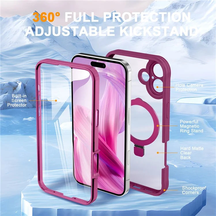 For iPhone 16 Plus Case Skin Touch Solid Color TPU+PC Phone Cover with Magnetic Kickstand