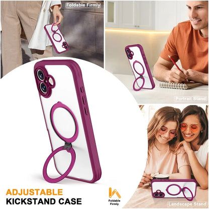 For iPhone 16 Plus Case Skin Touch Solid Color TPU+PC Phone Cover with Magnetic Kickstand