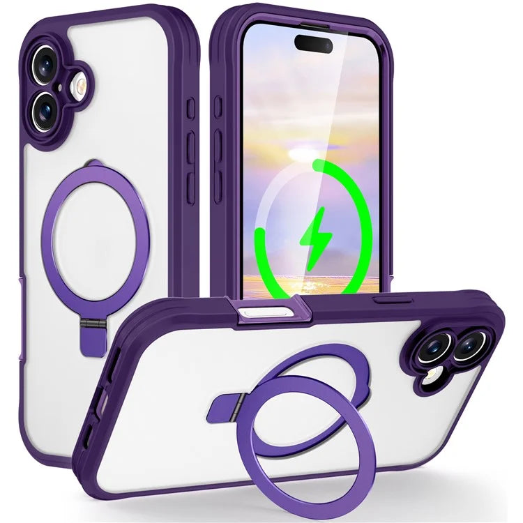 For iPhone 16 Plus Case Skin Touch Solid Color TPU+PC Phone Cover with Magnetic Kickstand