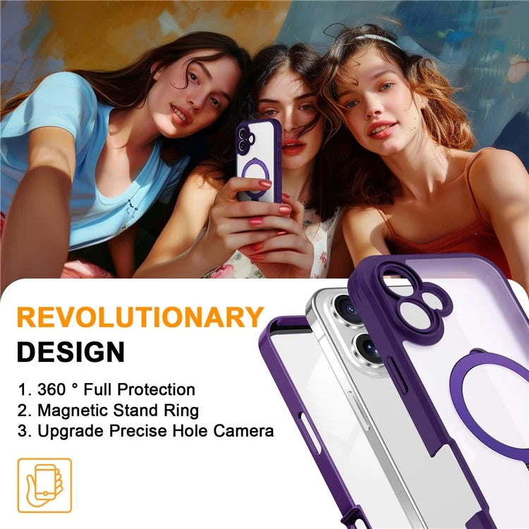 For iPhone 16 Plus Case Skin Touch Solid Color TPU+PC Phone Cover with Magnetic Kickstand