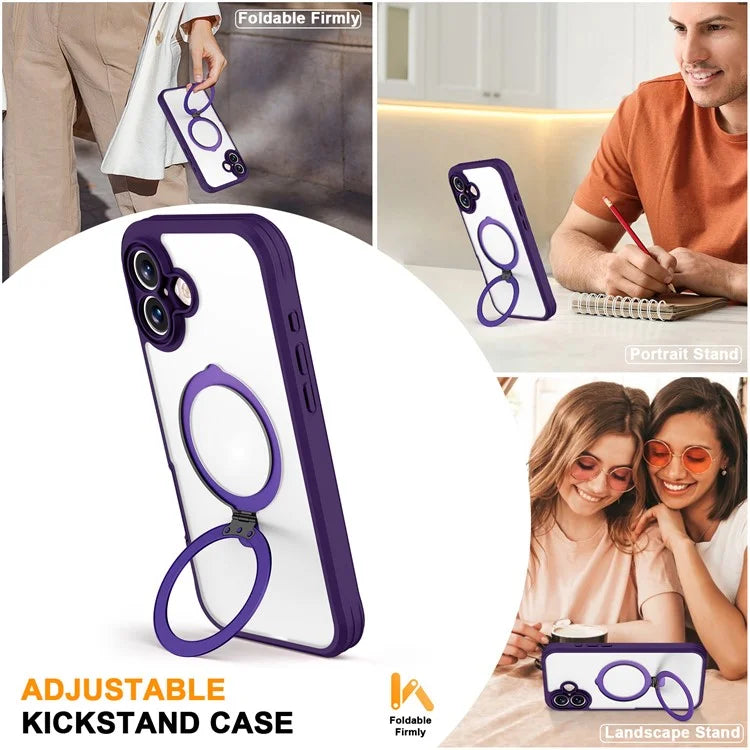 For iPhone 16 Plus Case Skin Touch Solid Color TPU+PC Phone Cover with Magnetic Kickstand