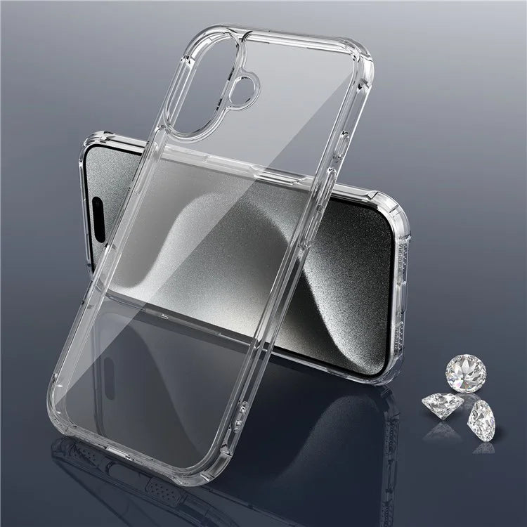 LEEU DESIGN For iPhone 16 Clear Case 6D Stereo Sound Holes Tempered Glass+TPU Phone Cover