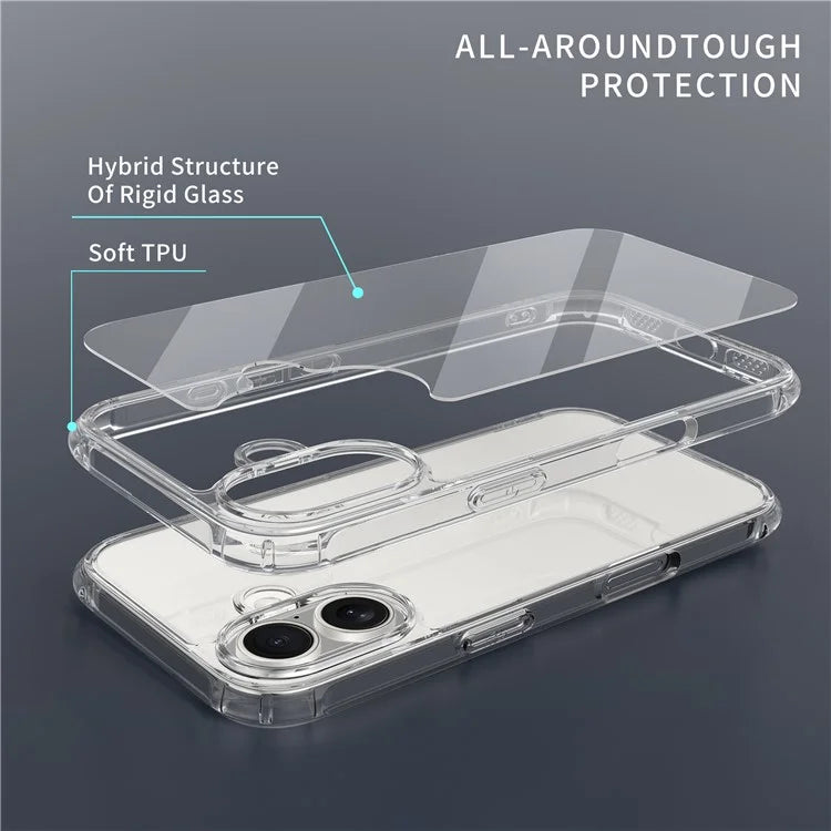 LEEU DESIGN For iPhone 16 Clear Case 6D Stereo Sound Holes Tempered Glass+TPU Phone Cover