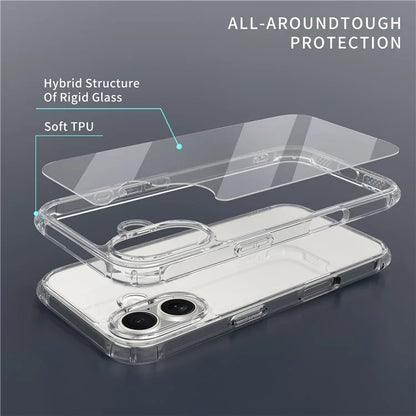 LEEU DESIGN For iPhone 16 Clear Case 6D Stereo Sound Holes Tempered Glass+TPU Phone Cover