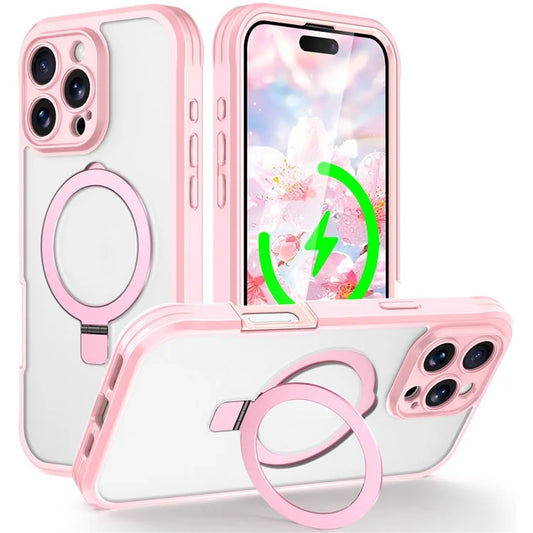 For iPhone 16 Pro Max Case Skin Touch Solid Color TPU+PC Phone Cover with Magnetic Kickstand