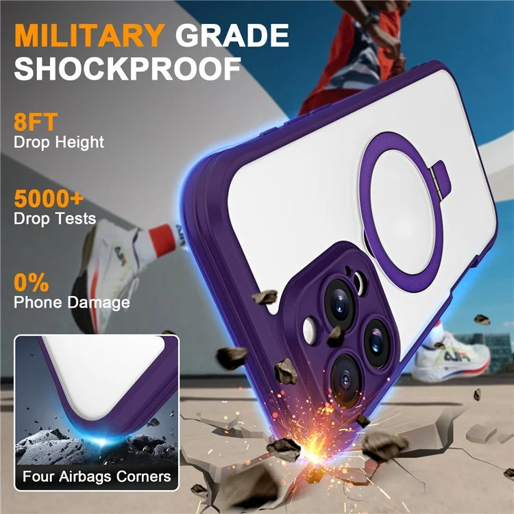 For iPhone 16 Pro Max Case Skin Touch Solid Color TPU+PC Phone Cover with Magnetic Kickstand
