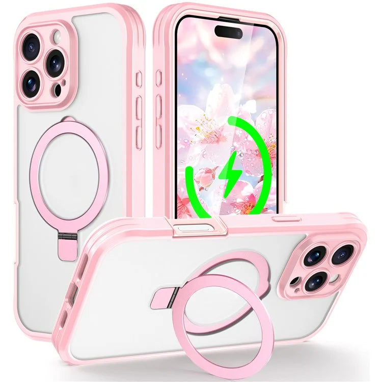 For iPhone 16 Pro Case Skin Touch Solid Color TPU+PC Phone Cover with Magnetic Kickstand PET Screen Protector