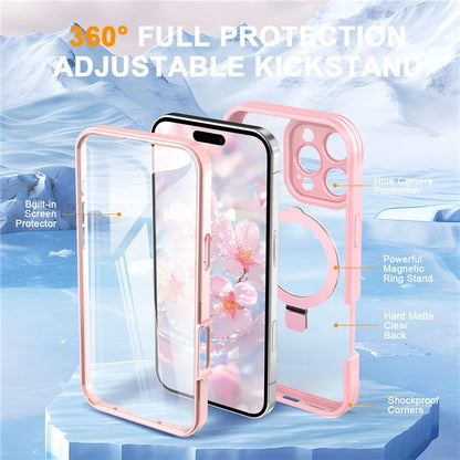 For iPhone 16 Pro Case Skin Touch Solid Color TPU+PC Phone Cover with Magnetic Kickstand PET Screen Protector