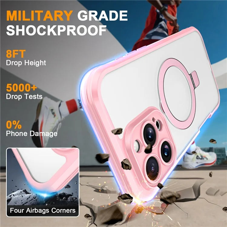 For iPhone 16 Pro Case Skin Touch Solid Color TPU+PC Phone Cover with Magnetic Kickstand PET Screen Protector
