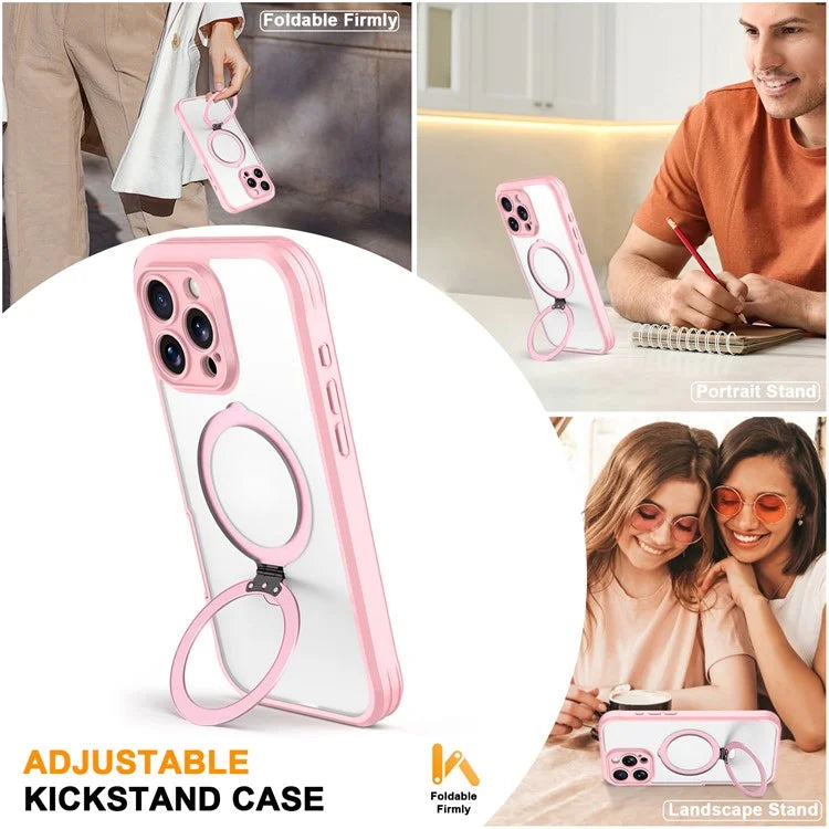 For iPhone 16 Pro Case Skin Touch Solid Color TPU+PC Phone Cover with Magnetic Kickstand PET Screen Protector