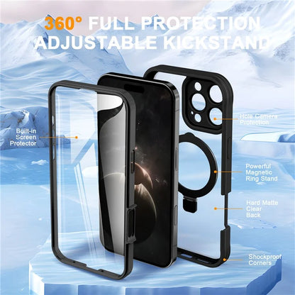 For iPhone 16 Pro Case Skin Touch Solid Color TPU+PC Phone Cover with Magnetic Kickstand PET Screen Protector