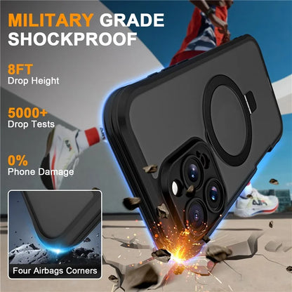 For iPhone 16 Pro Case Skin Touch Solid Color TPU+PC Phone Cover with Magnetic Kickstand PET Screen Protector