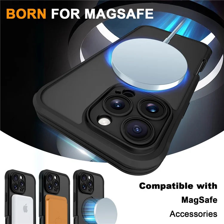 For iPhone 16 Pro Case Skin Touch Solid Color TPU+PC Phone Cover with Magnetic Kickstand PET Screen Protector