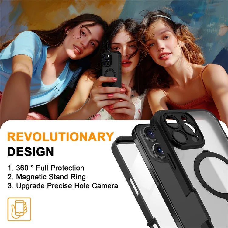 For iPhone 16 Pro Case Skin Touch Solid Color TPU+PC Phone Cover with Magnetic Kickstand PET Screen Protector
