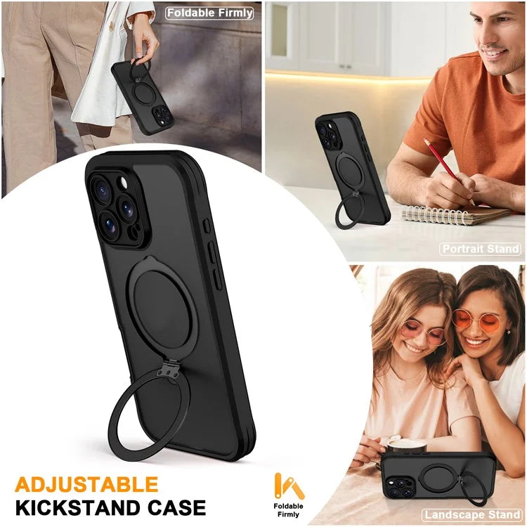 For iPhone 16 Pro Case Skin Touch Solid Color TPU+PC Phone Cover with Magnetic Kickstand PET Screen Protector