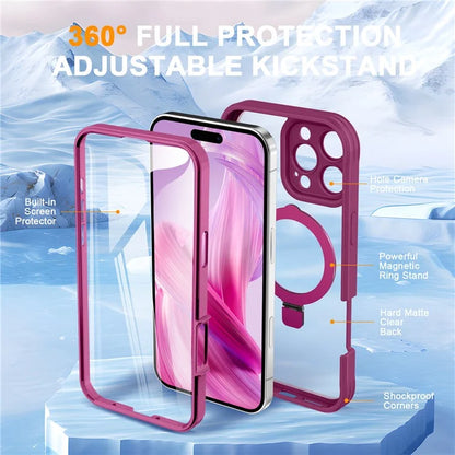 For iPhone 16 Pro Case Skin Touch Solid Color TPU+PC Phone Cover with Magnetic Kickstand PET Screen Protector