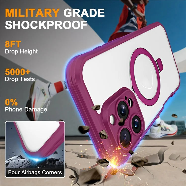For iPhone 16 Pro Case Skin Touch Solid Color TPU+PC Phone Cover with Magnetic Kickstand PET Screen Protector