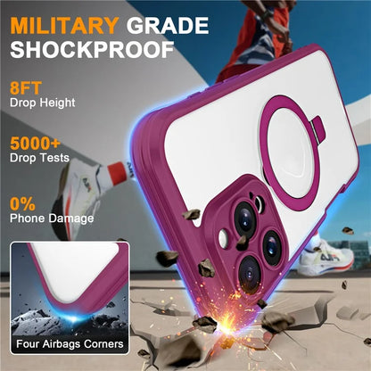 For iPhone 16 Pro Case Skin Touch Solid Color TPU+PC Phone Cover with Magnetic Kickstand PET Screen Protector