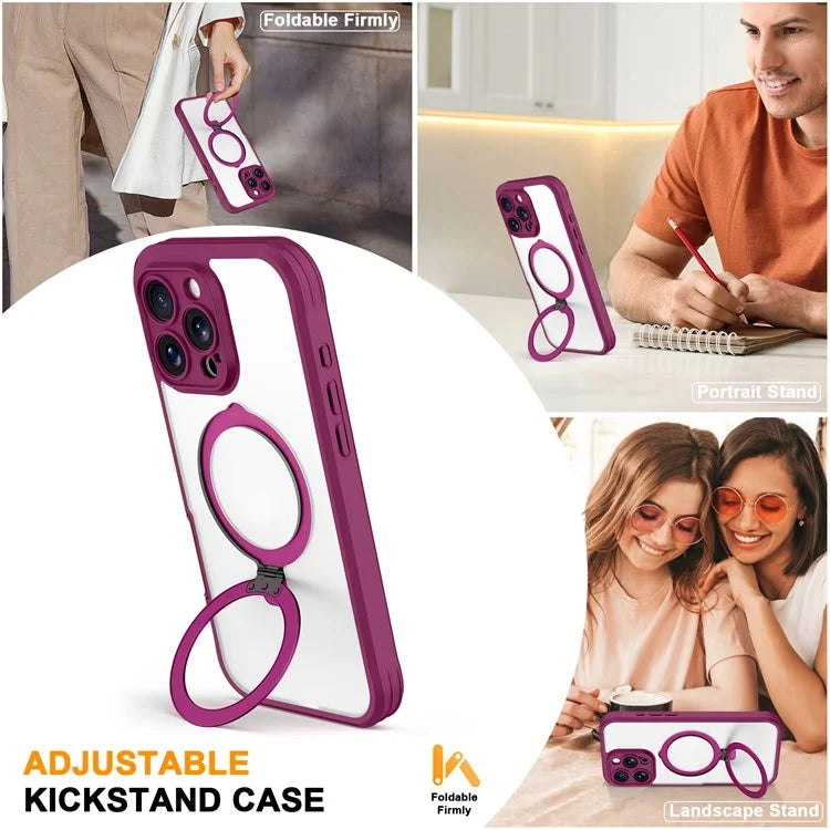 For iPhone 16 Pro Case Skin Touch Solid Color TPU+PC Phone Cover with Magnetic Kickstand PET Screen Protector