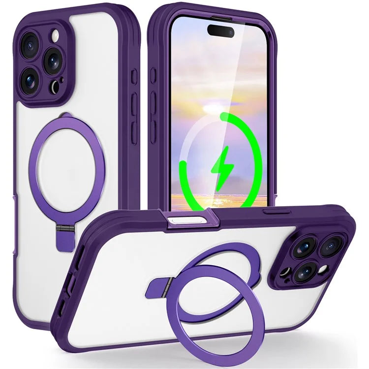 For iPhone 16 Pro Case Skin Touch Solid Color TPU+PC Phone Cover with Magnetic Kickstand PET Screen Protector