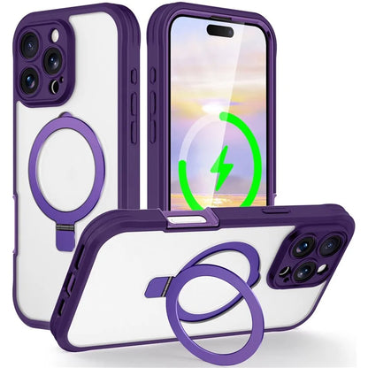 For iPhone 16 Pro Case Skin Touch Solid Color TPU+PC Phone Cover with Magnetic Kickstand PET Screen Protector
