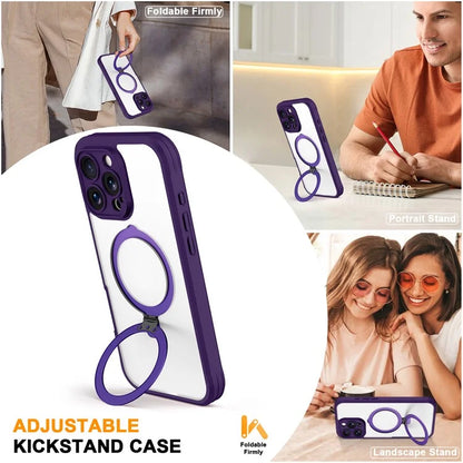 For iPhone 16 Pro Case Skin Touch Solid Color TPU+PC Phone Cover with Magnetic Kickstand PET Screen Protector