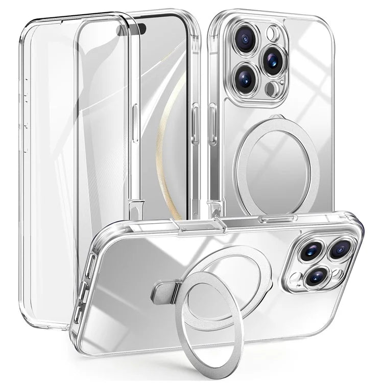 For iPhone 16 Pro Case Skin Touch Solid Color TPU+PC Phone Cover with Magnetic Kickstand PET Screen Protector