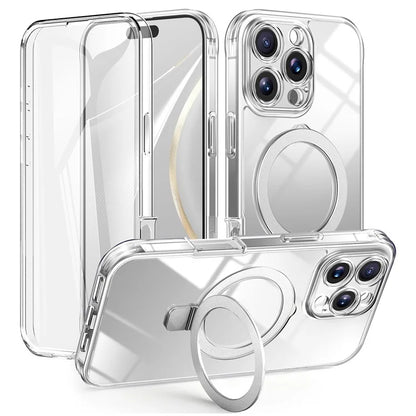 For iPhone 16 Pro Case Skin Touch Solid Color TPU+PC Phone Cover with Magnetic Kickstand PET Screen Protector