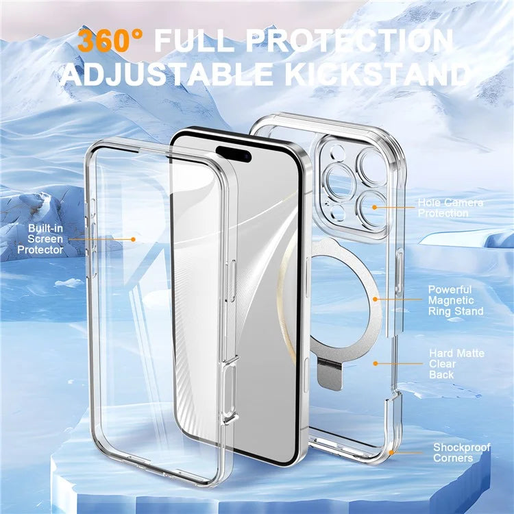 For iPhone 16 Pro Case Skin Touch Solid Color TPU+PC Phone Cover with Magnetic Kickstand PET Screen Protector