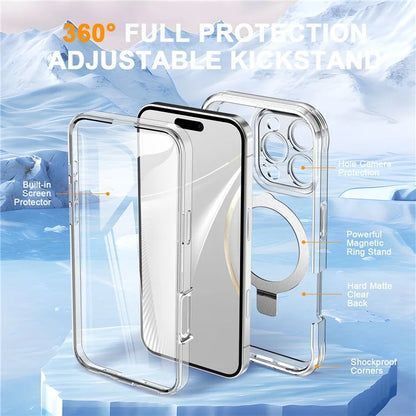 For iPhone 16 Pro Case Skin Touch Solid Color TPU+PC Phone Cover with Magnetic Kickstand PET Screen Protector