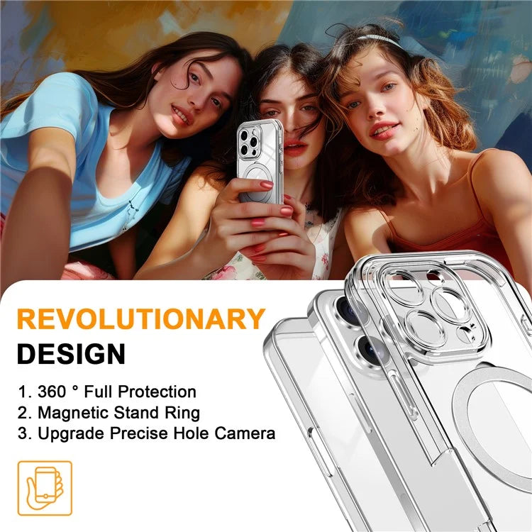 For iPhone 16 Pro Case Skin Touch Solid Color TPU+PC Phone Cover with Magnetic Kickstand PET Screen Protector