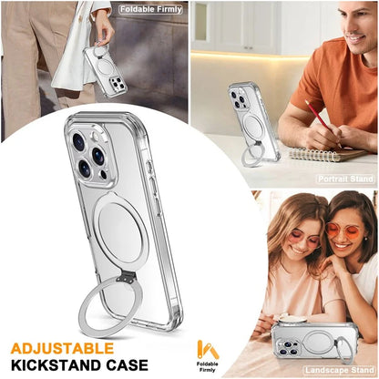 For iPhone 16 Pro Case Skin Touch Solid Color TPU+PC Phone Cover with Magnetic Kickstand PET Screen Protector